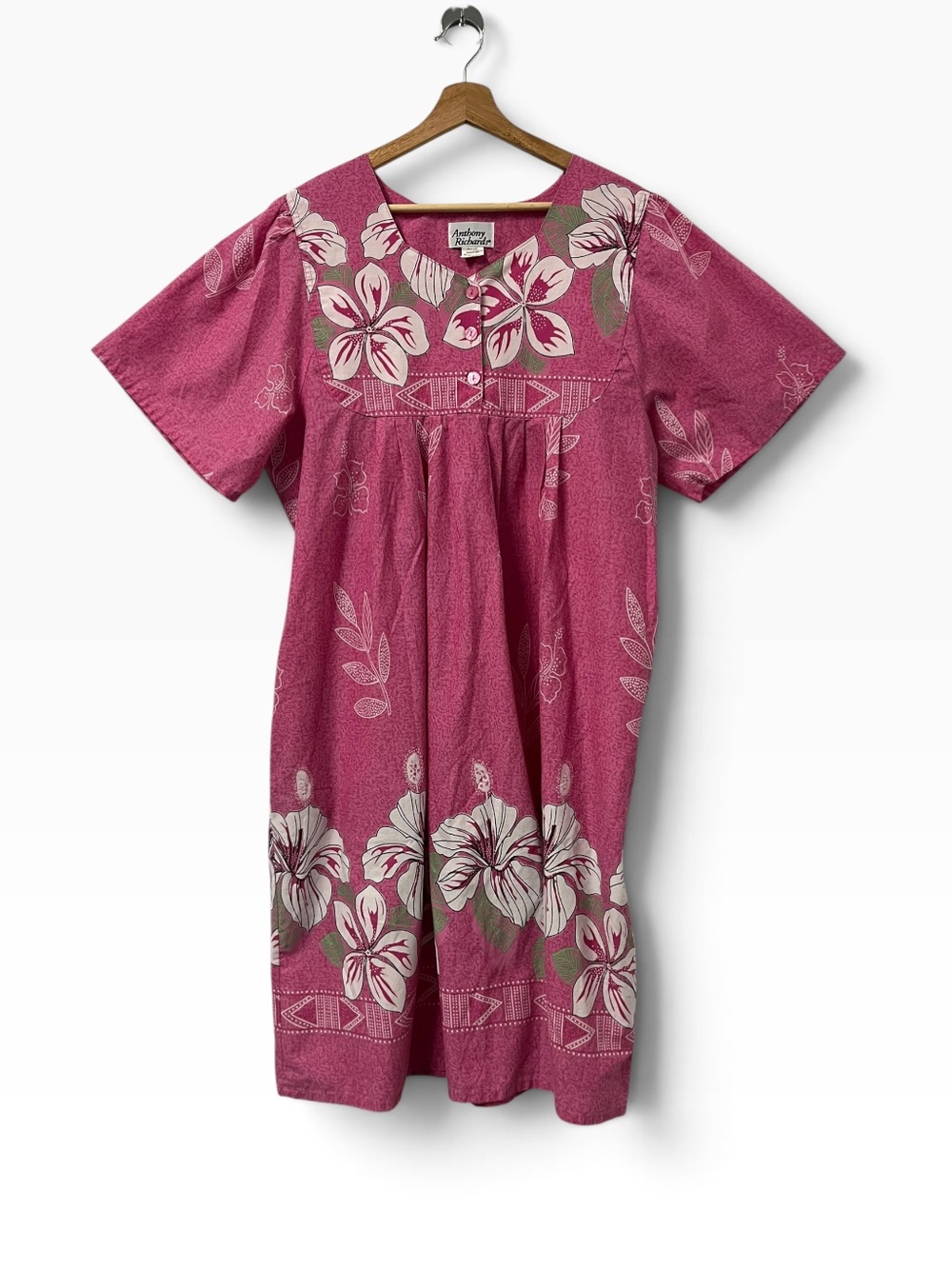 Retro Anthony Richards Hawaiian House Dress Women’s XL Pink Muumuu Pockets